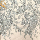 Tulle lacent le gris 3D a perlé le tissu de broderie pour la robe nuptiale