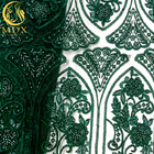 Emerald Green Embroidery Lace Fabric adapté aux besoins du client a perlé la décoration pailletée