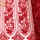 3D rouge a perlé la broderie faite main de tissu de dentelle avec des paillettes