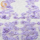 Le tissu brodé/pourpre de dentelle de la fleur 3D lacent le polyester matériel pour la robe de soirée