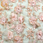 Tissu fait main perlé de dentelle de rose de 1 yard de la fleur 3D de tissu français de dentelle