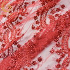 Longueur faite main brodée rouge perlée de la dentelle 91.44cm soluble dans l'eau