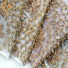 Tissu matériel de dentelle d'or de broderie de la dentelle faite main MDX de couleur pour la robe de mariage