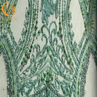 Le tissu perlé vert sophistiqué de dentelle/lacent le tissu matériel pour la robe nuptiale