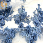 tissu africain bleu fait main de dentelle de tissu de dentelle de fausse pierre de la broderie 3D