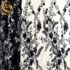 Tissu brodé décoratif noir de dentelle à la mode avec des fausses pierres