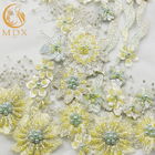 3D gentil fleurit les types jaune-clair de largeur du tissu 140cm de dentelle de dentelle nuptiale