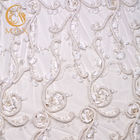 Matériel floral blanc lourd de luxe de dentelle des tissus 3D de dentelle 1 yard avec des fausses pierres