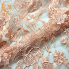 Longueur matérielle de la dentelle brodée en nylon gentille 91.44cm de Mesh Lace Fabric/rose