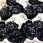 Le Français noir brodé de tissu de dentelle de scintillement a perlé pour la robe nuptiale