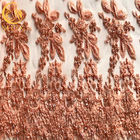 Français perlé a brodé Tulle lace le scintillement de travail manuel de tissu pour la robe habillée