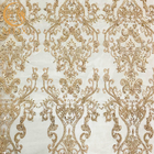 L'or de polyester a perlé le tissu de dentelle de broderie pour le textile à la maison