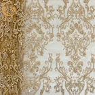 L'or de polyester a perlé le tissu de dentelle de broderie pour le textile à la maison