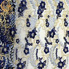 L'Applique bleu de la broderie 3D d'ODM lacent le tissu pour des robes de défilé de mode