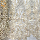 modèle floral de fantaisie perlée de dentelle de tissu de broderie de robe de mariage 3D