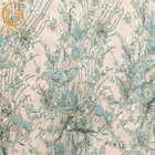 Tissu bleu de dentelle de la fleur 3D de polyester de 20% pour la robe de soirée