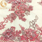 Le rose net français 3D de tissu de dentelle de Tulle fleurit la broderie pour la robe habillée