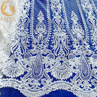 Tissu nuptiale blanc de dentelle de paillette d'ordre français pour la robe de mariage