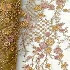 3D a perlé le modèle de couture de broderie de dentelle de tissu de fil pailleté d'or