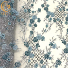 Robes bleues de Mesh Beaded Lace Fabric For de la broderie 3D