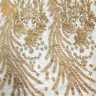Tissu brillant perlé lourd de dentelle d'or de luxe pour des robes habillées de femmes