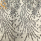 Tissu de Grey Heavy Handmade Beaded Lace pour des robes de défilé de mode