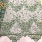 Mesh Exquisite Beads Lace Fabric vert fait main pour la fabrication de robe