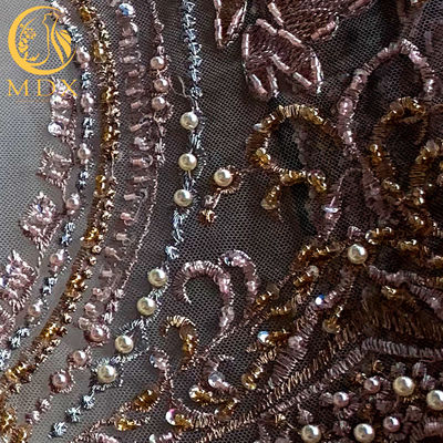 3D pourpre perle épouser la longueur multicolore des tissus 91.44cm de dentelle avec des paillettes